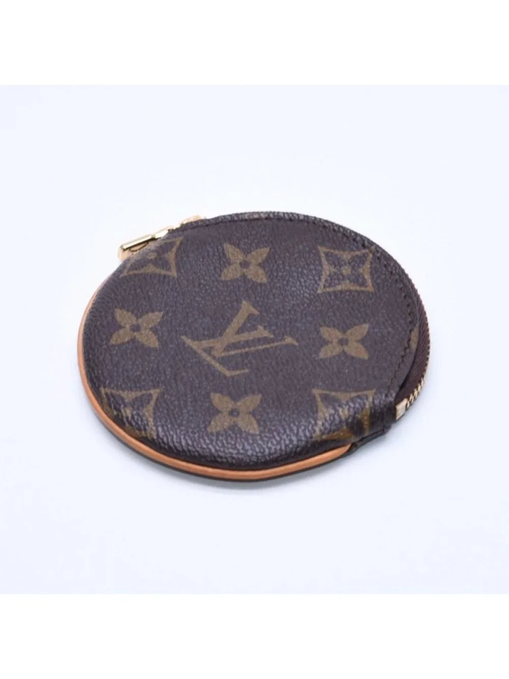 Louis Vuitton Porte Monnaie Rond Coin Purse Monogram Canvas Brown Case Gold